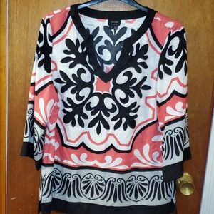 Nicole Miller 3/4 sleeve tunic pink blackwhite 14